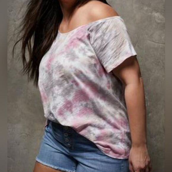 Torrid Women's Tie Dye Off-Shoulder Short Sleeve Pullover Top - Picture 1 of 14